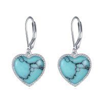 wholesale 925 Sterling Silver Metal Drusy Turquoise Heart Shape Leverback Drop Earring Gifts for Women-Turquoise Heart