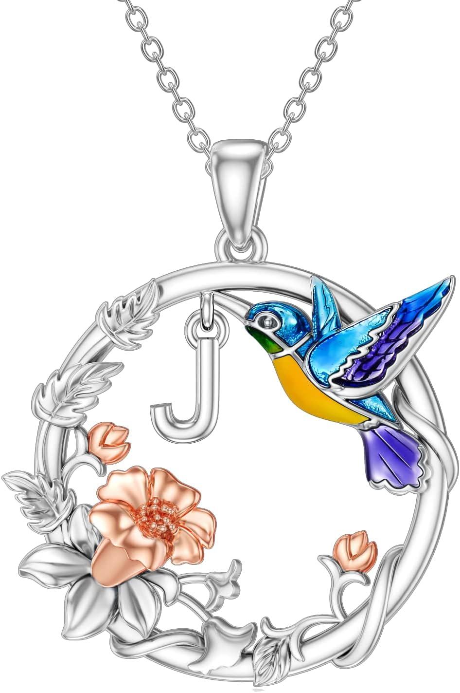 Sterling Silver A Z Hummingbird Necklace 26 Alphabet Jewelry Gift-J