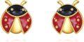 wholesale 14K Gold Red & Black Enamel Ladybug Stud Earrings for Women-0-0