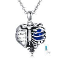wholesale 925 Sterling Silver Cremation Jewelry Heart Urn With Sky Blue Crystal Pendant-9-September