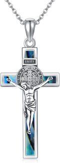 wholesale Sterling Silver Crucifix St Benedict Medals Pendant Necklace for Women Men-0-12