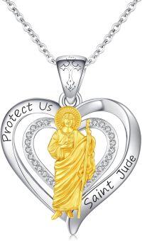 wholesale 925 Sterling Silver Heart-Shaped Saint Jude Pendant Necklace with CZ Accents and Cross Design-Saint Jude