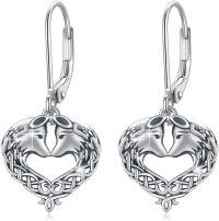wholesale 925 Sterling Silver Heart-Shaped Celtic Knotwork Animal Charm Leverback Earrings for Women and Girls-Celtic Wolf Earrings