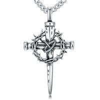 wholesale 925 Sterling Silver Crown of Thorns Crucifix Pendant Necklace with Chain - Mens Religious  47cm/18.3in Long (Silver)-A02-Silver