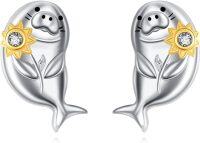 wholesale 925 Sterling Silver Sunflower Manatee Stud Earrings Gift for Her-Manatee Earrings