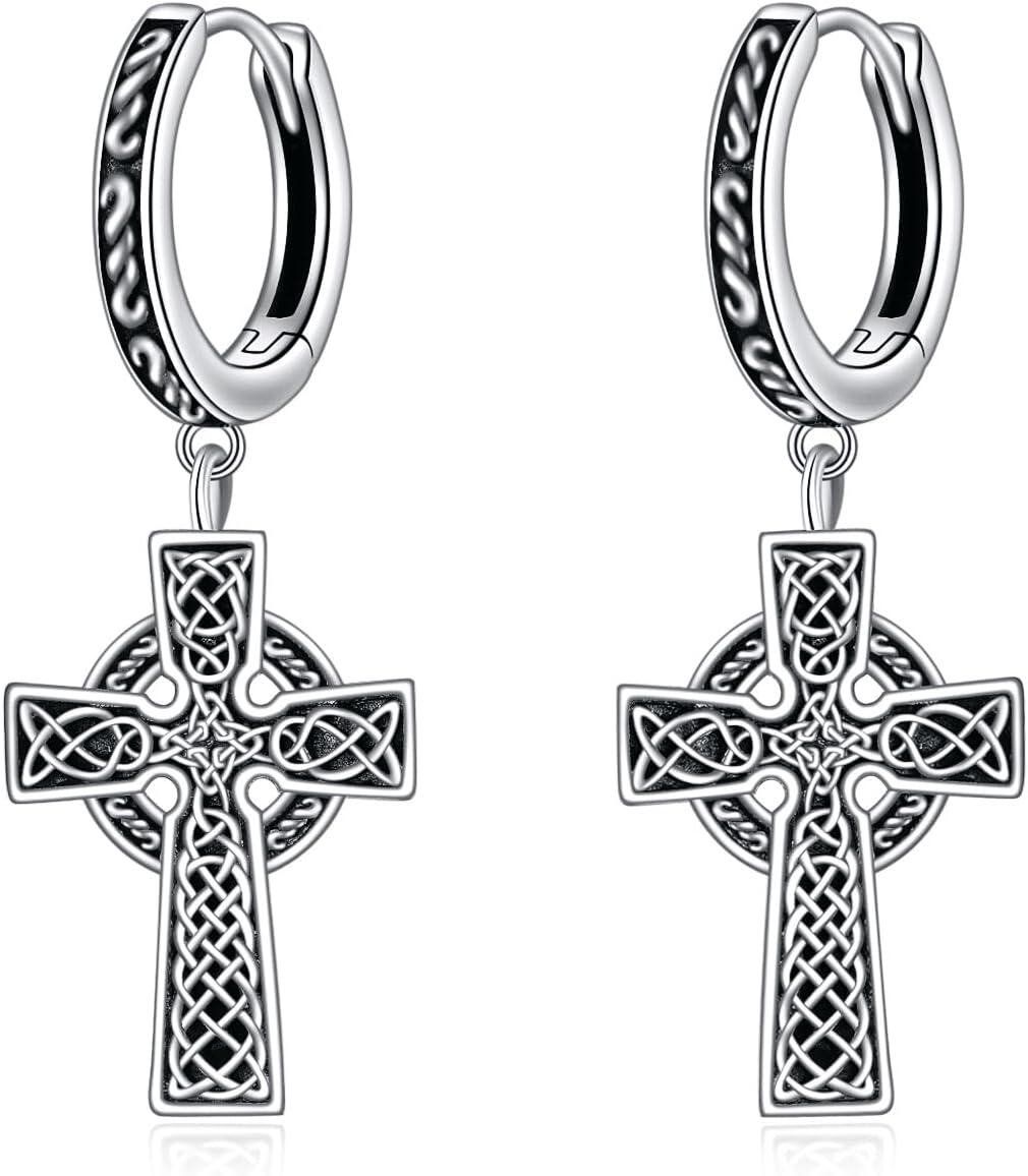 Sterling Silver Celtic Cross Drop Dangle Earrings Irish Fashion Jewelry Gift for Women-Celtic Cross