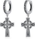 wholesale 925 Sterling Silver 925 Celtic Knot Cross Huggie Hoop Earrings - Irish Style Jewelry for Women-0-0