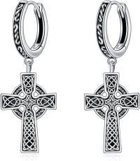 wholesale 925 Sterling Silver 925 Celtic Knot Cross Huggie Hoop Earrings - Irish Style Jewelry for Women-Celtic Cross