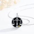 wholesale 925 Sterling Silver Libra Zodiac Sign Black Onyx Gemstone Pendant Necklace-0-3