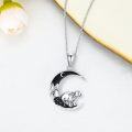 wholesale 925 Sterling Silver Crescent Moon Bear Pendant Necklace for Women Girls Gifts 48cm Chain Length-0-3