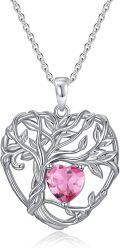 wholesale TOUPOP Irish Celtic Tree Of Life Necklace Sterling Silver Pink Tourmaline October Birthstone Pendant Necklace Heart Tree Jewelry Birthday Christmas Gifts For Women Wife Girlfriend -0-0