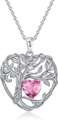 wholesale TOUPOP Irish Celtic Tree Of Life Necklace Sterling Silver Pink Tourmaline October Birthstone Pendant Necklace Heart Tree Jewelry Birthday Christmas Gifts For Women Wife Girlfriend -undefined