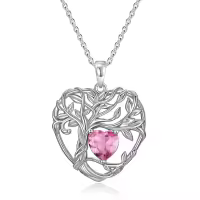 TOUPOP Sterling Silver Pink Tourmaline Irish Celtic Tree Of Life Necklace-undefined