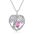 TOUPOP Sterling Silver Pink Tourmaline Irish Celtic Tree Of Life Necklace-0-0