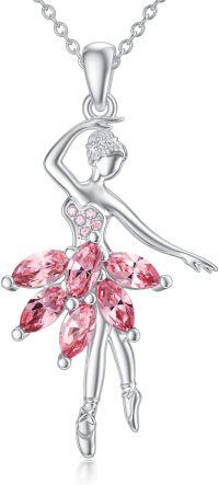 wholesale 925 Sterling Silver Pink Crystal Ballerina Pendant Necklace s for Women-Pink Crystal