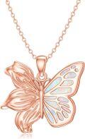 wholesale 925 Sterling Silver Plated Rose Gold Butterfly Opal Pendant Necklace for Women - Cute Animal  for Mothers' Day & Birthdays-0-0