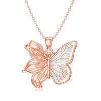 wholesale 925 Sterling Silver Butterfly Necklace-19-Butterfly Lily Flower Necklace