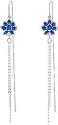 wholesale 925 Sterling Silver Lotus Flower Drop Earrings with Blue Enamel and Chain for Women's Fashion -0-0