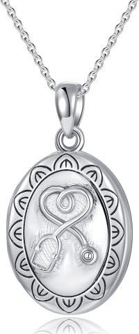 wholesale Sterling Silver Photo Stethoscope Locket Necklace for Nurse Doctor Gifts-with Custom Photo-without Custom