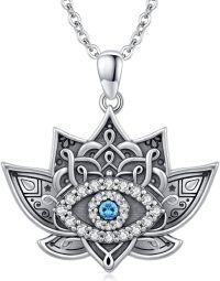 wholesale 925 Sterling Silver Blue Crystal Evil Eye Lotus Pendant Necklaces for Women Protection Lucky Charm  45cm Chain Length-02-Lotus Evil Eye