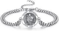 wholesale 925 Sterling Silver Saint Anthony Medal Charm Bracelet for Men with Extender Chain - Pray For Us Design-Saint Anthony