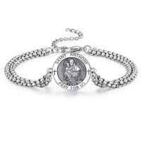 wholesale 925 Sterling Silver Saint Anthony Medal Charm Bracelet for Men with Extender Chain - Pray For Us Design-Saint Anthony