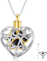 wholesale 925 Sterling Silver Heart-Shaped Urn Pendant with Gemstones and Funnel Set - Keepsake Jewelry for Ashes-Pet-Heart Paw-1-Pet-Heart Paw-1 Non-custom-Non-custom