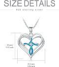 wholesale 925 Sterling Silver Heart-Shaped Blue Opal Pendant Necklace with CZ Accents for Women-0-3