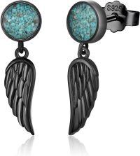 wholesale 925 Sterling Silver Black Gold Plated Turquoise Angel Wing Stud Earrings Hypoallergenic Unisex Gift-Angel Wing