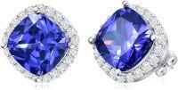 wholesale 925 Sterling Silver CZ Simulated Birthstone Sparkle Halo Square Stud Earrings-September Birthstone