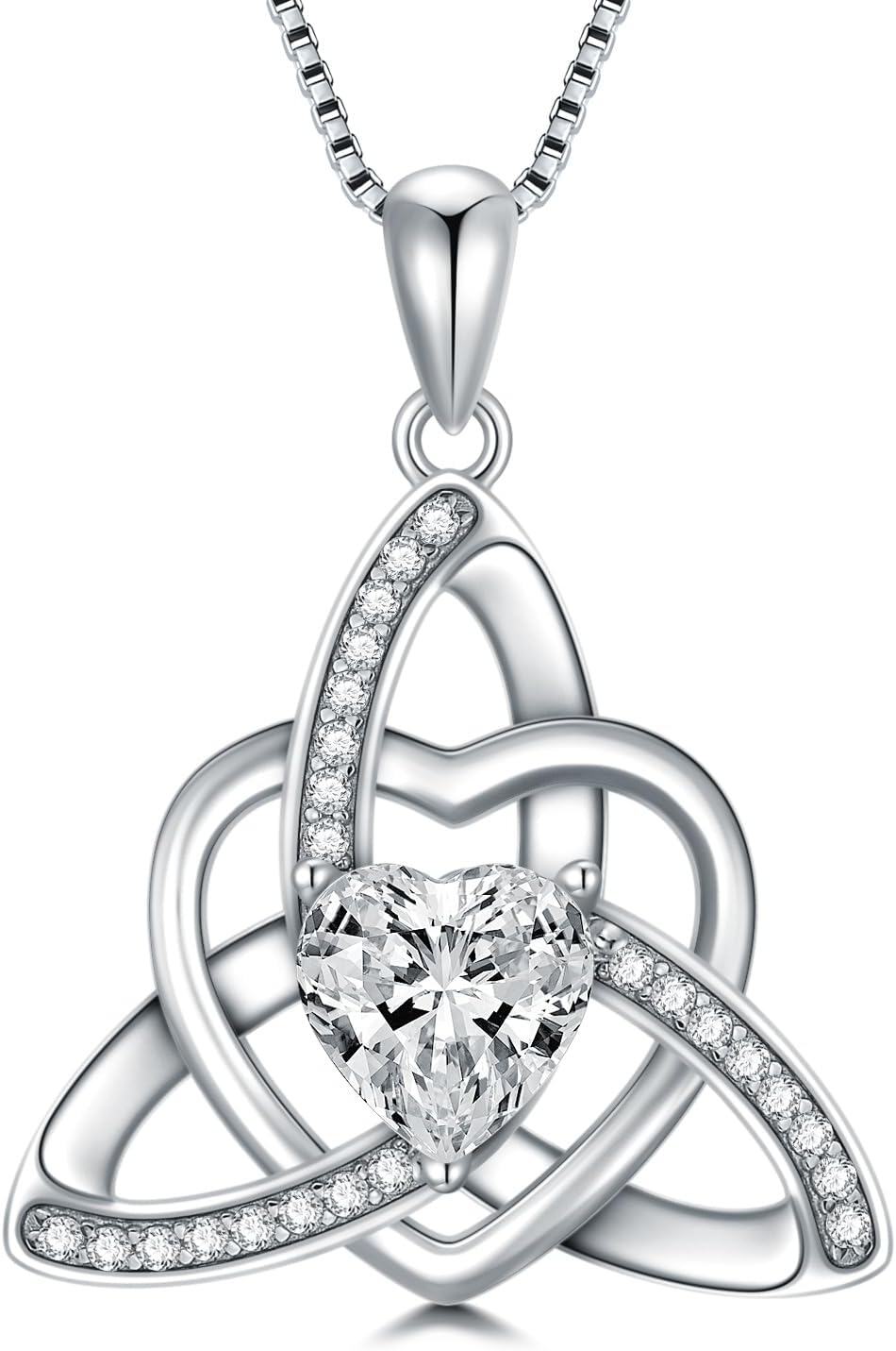 Sterling Silver 1ct Moissanite Heart Celtic Knot Necklace for Women-0-0