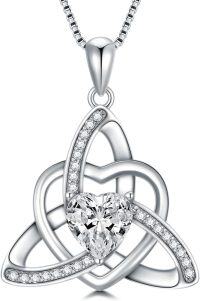 wholesale 925 Sterling Silver 1ct Moissanite Heart Celtic Knot Pendant Necklace for Women-Silver