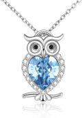 wholesale 925 Sterling Silver Heart-Shaped Blue Topaz Owl Pendant Necklace-0-0