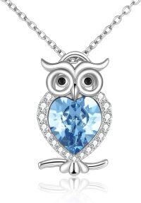 wholesale 925 Sterling Silver Heart-Shaped Blue Topaz Owl Pendant Necklace-1-Blue