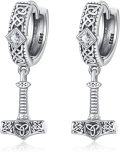wholesale Sterling Silver Viking Valknut Hoop Earrings w Wolf Claw Kelt Knot Compass Thor Hammer Axe Unisex-0-0