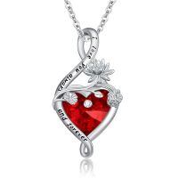 wholesale 925 Sterling Silver Heart Pendant Necklace Wholesale With Purple Gemstone-July-Water Lily