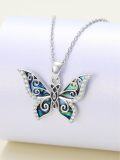 wholesale 925 Sterling Silver Abalone Shell Butterfly Pendant Necklace for Women Girls Gifts Jewelry-0-1
