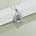 wholesale 925 Sterling Silver Black Enamel Horse & Girl Heart-Shaped Pendant Necklace w/ Cubic Zirconia Stones for Women-0-2