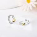 wholesale 925 Sterling Silver Bumblebee Huggie Hoop Earrings with Flower Design and Gold Accents-0-4