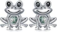 wholesale 925 Sterling Silver Green Stone Frog Stud Earrings - Cute Animal  for Girls and Women-Frog