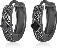wholesale  Metal Black Square Celtic Knot Huggie Hoop Earrings for Men 32mm Diameter - Gothic Punk Style  Idea-Celtic Hoop Earrings-Black