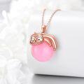 wholesale Rose Gold 925 Sterling Silver Pink Jade Sloth Pendant Necklace for Women Girls Mother's Day Gifts-0-3
