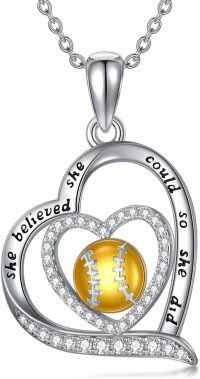 wholesale 925 Sterling Silver Softball Heart Pendant Necklace Sporty Gifts for Women Girls-Baseballs