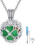 wholesale 925 Sterling Silver Green Jade Clover Heart Locket Pendant Urn Keepsake Memorial Jewelry for Women with Funnel and Fillers-0-0