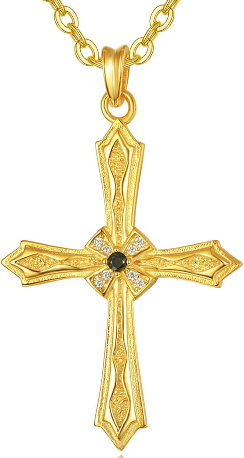 Sterling Silver Stone Christian Cross Pendant Necklace for Women Mom Faith Gifts-0-0