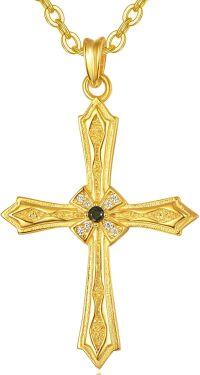 wholesale Gold 925 Sterling Silver Black Cubic Zirconia Cross Pendant Necklace for Women Mom Faith Gift-Gold Cross