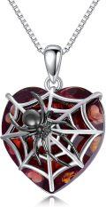 wholesale 925 Sterling Silver Spiderweb Heart Garnet Gemstone Pendant Necklace for Women's Jewelry-0-0