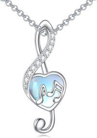 wholesale 925 Sterling Silver Heart-Shaped Moonstone Music Note Pendant Necklace - Musical Jewelry for Women-Moonstone