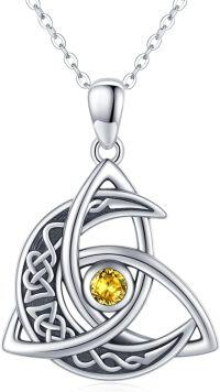 wholesale 925 Sterling Silver Celtic Moon Trinity Knot Pendant Birthstone Necklace-11-Nov-Citrine