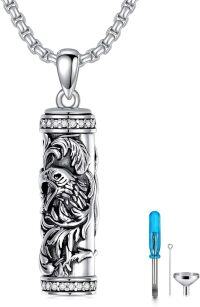 wholesale 925 Sterling Silver Wolf Head Cylinder Keepsake Pendant with Funnel and Screwdriver Set - Memorial Jewelry for Ashes Cremation Urns Necklaces-Eagle